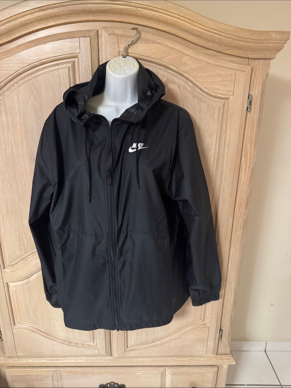 NEW NEW Nike Black Jacket with White Swoosh Logo